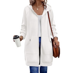 Zeagoo Women’s Zip Up Hoodies Long Sleeve Long Tunic Sweatshirts Oversized(White)