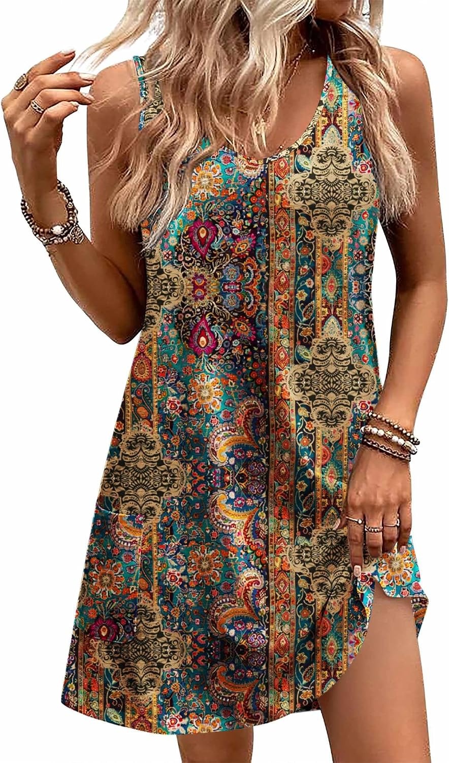 image:imageZeagoo Womens Summer Dress 2026 Loose V Neck Sleeveless Sundresses Swimsuit Coverup with Pockets Floral Tank DressesPrinted1