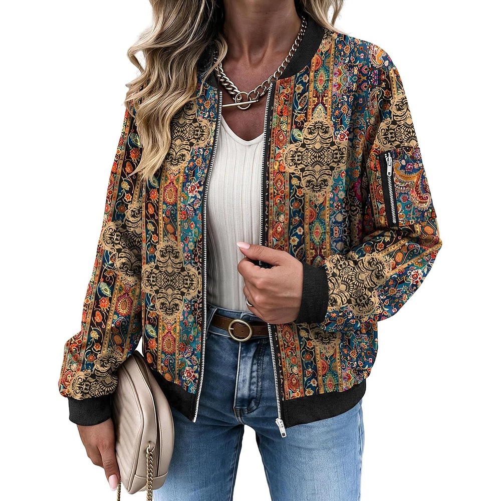 image:imageZeagoo Women Bomber Jacket Casual Coats Spring Fall Clothes with PocketsMulticolor