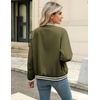 Zeagoo Women Bomber Jacket Casual Coats Spring Fall Clothes with Pockets(Army Green Stripes)