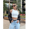 Zeagoo Women Bomber Jacket Casual Coats Spring Fall Clothes with Pockets(Satin-black)