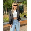 Zeagoo Women Bomber Jacket Casual Coats Spring Fall Clothes with Pockets(Satin-black)