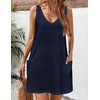 Zeagoo Womens Summer Dress 2026 Loose V Neck Sleeveless Sundresses Swimsuit Coverup with Pockets Floral Tank Dresses(Navy Blue)
