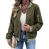 Zeagoo Women Bomber Jacket Casual Coats Spring Fall Clothes with Pockets(Army Green Stripes)