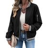 Zeagoo Women Bomber Jacket Casual Coats Spring Fall Clothes with Pockets(Black Stripes)
