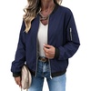 Zeagoo Women Bomber Jacket Casual Coats Spring Fall Clothes with Pockets(Navy Blue)