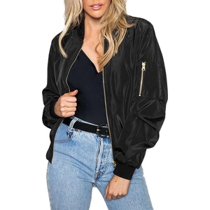 Zeagoo Women Bomber Jacket Casual Coats Spring Fall Clothes with Pockets(Satin-black)