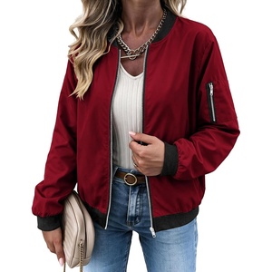 Zeagoo Women Bomber Jacket Casual Coats Spring Fall Clothes with Pockets(Wine Red)