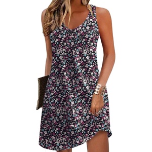 Zeagoo Womens Summer Dress 2026 Loose V Neck Sleeveless Sundresses Swimsuit Coverup with Pockets Floral Tank Dresses(Black Floral)
