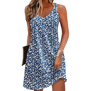 Zeagoo Womens Summer Dress 2026 Loose V Neck Sleeveless Sundresses Swimsuit Coverup with Pockets Floral Tank Dresses(Blue Floral-printed)