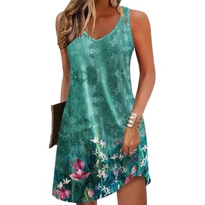 Zeagoo Womens Summer Dress 2026 Loose V Neck Sleeveless Sundresses Swimsuit Coverup with Pockets Floral Tank Dresses(Green Floral-printed)