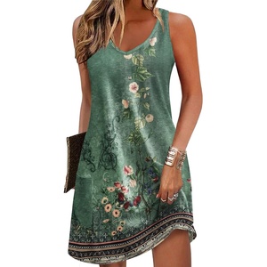 Zeagoo Womens Summer Dress 2026 Loose V Neck Sleeveless Sundresses Swimsuit Coverup with Pockets Floral Tank Dresses(Green-printed)