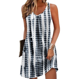 Zeagoo Womens Summer Dress 2026 Loose V Neck Sleeveless Sundresses Swimsuit Coverup with Pockets Floral Tank Dresses(White Black-printed)