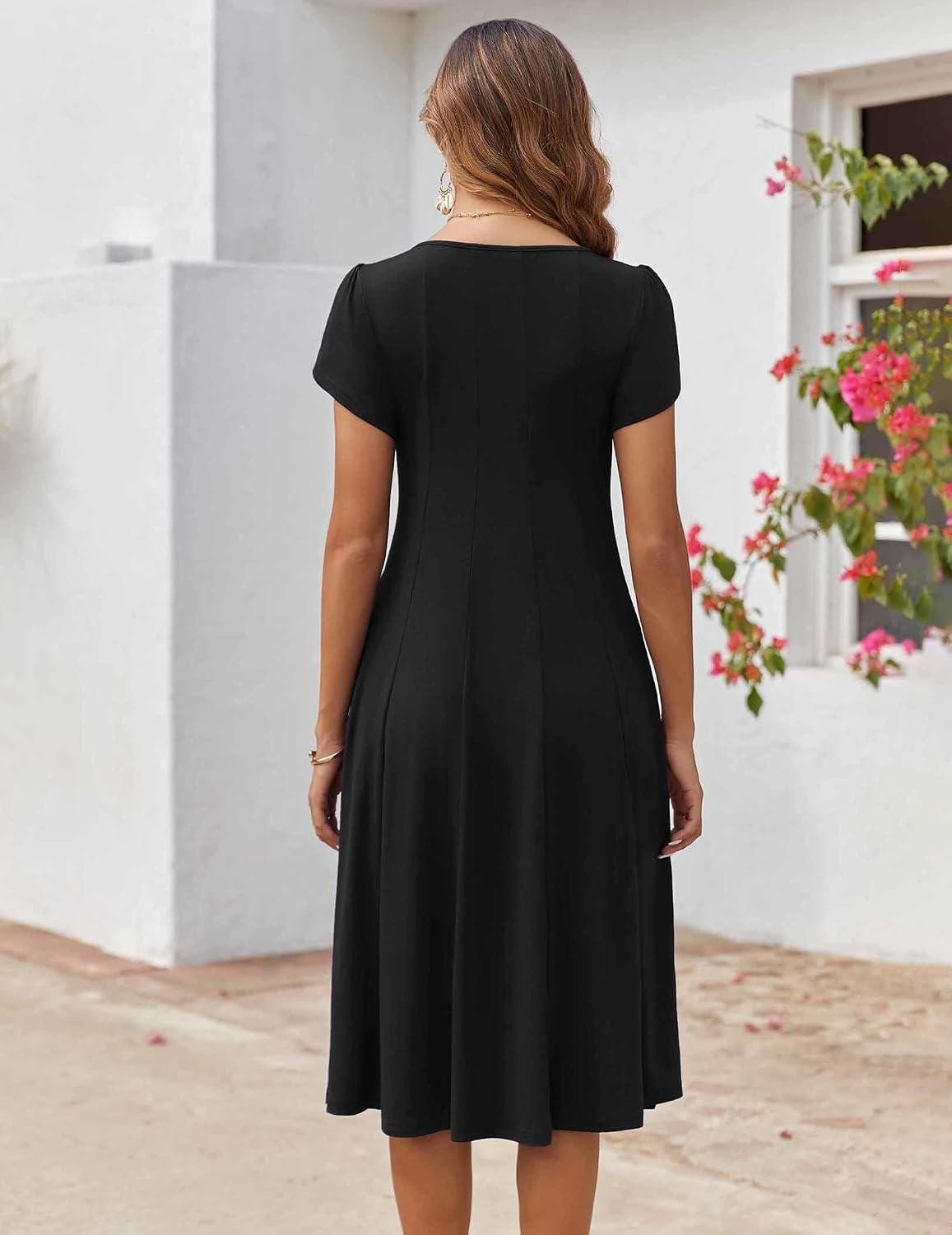 image:imageZEAGOO Womens Casual Dresses for Summer Short Sleeve Flare Midi Dress Loose Flowy Beach Sundress2501 Ablack