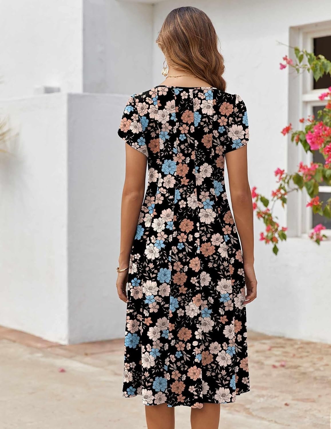 image:imageZEAGOO Womens Casual Dresses for Summer Short Sleeve Flare Midi Dress Loose Flowy Beach Sundress2601 Mixed Floral
