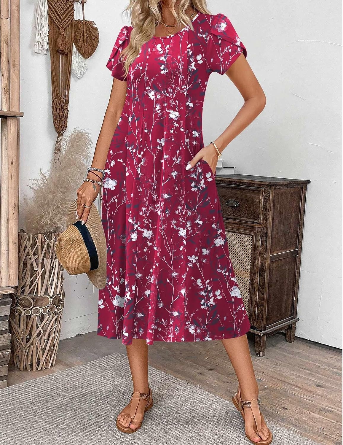image:imageZEAGOO Womens Casual Dresses for Summer Short Sleeve Flare Midi Dress Loose Flowy Beach Sundress2601 Purple Floral