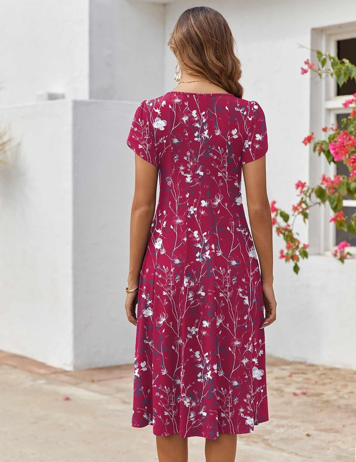 image:imageZEAGOO Womens Casual Dresses for Summer Short Sleeve Flare Midi Dress Loose Flowy Beach Sundress2601 Purple Floral