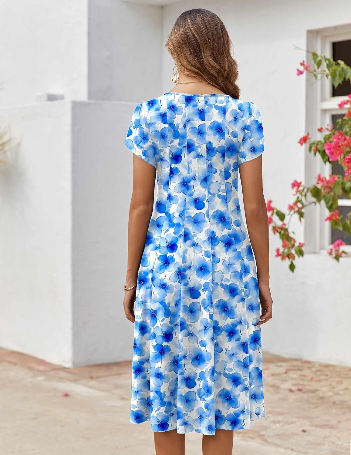 image:imageZEAGOO Womens Casual Dresses for Summer Short Sleeve Flare Midi Dress Loose Flowy Beach Sundress2602 Light Blue Floral