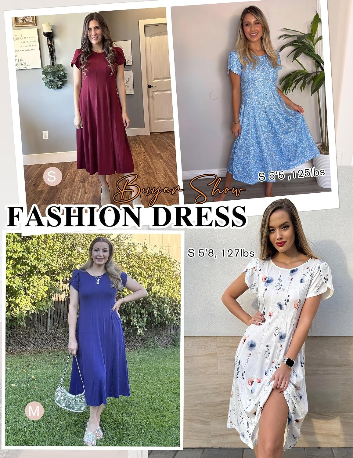 image:imageZEAGOO Womens Casual Dresses for Summer Short Sleeve Flare Midi Dress Loose Flowy Beach SundressBlue Flower
