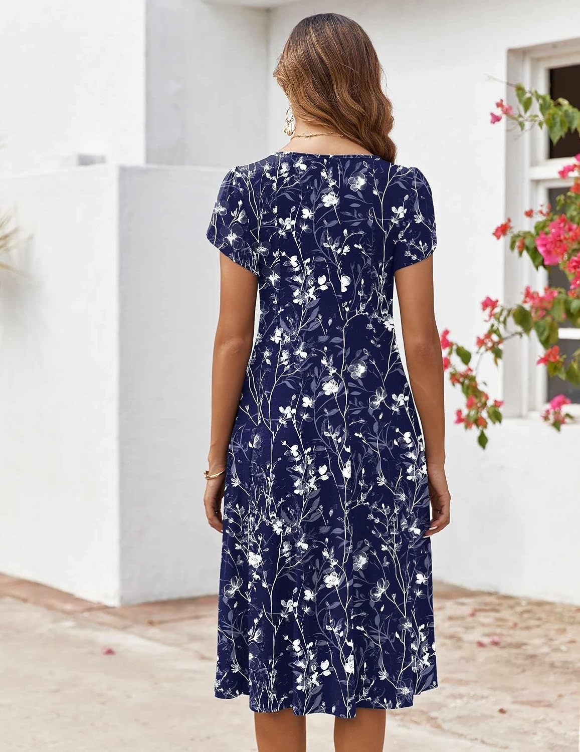 image:imageZEAGOO Womens Casual Dresses for Summer Short Sleeve Flare Midi Dress Loose Flowy Beach SundressBnavy Floral 02