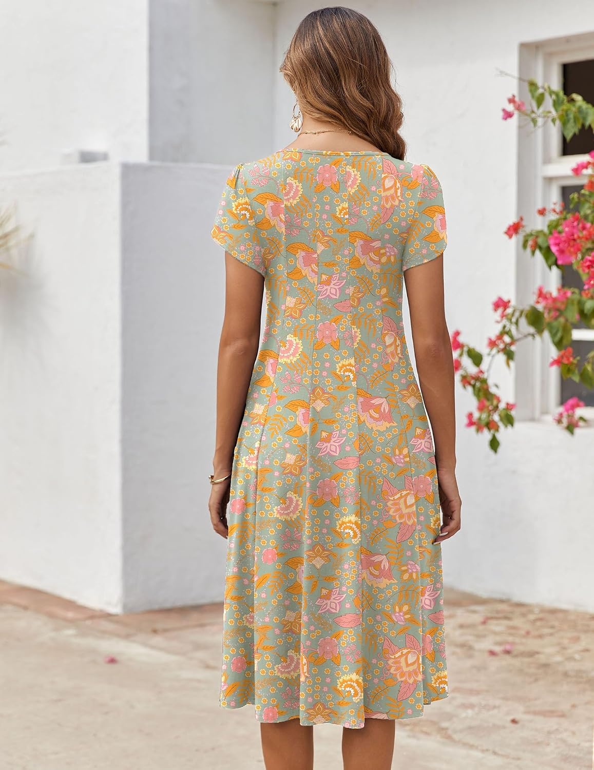 image:imageZEAGOO Womens Casual Dresses for Summer Short Sleeve Flare Midi Dress Loose Flowy Beach SundressGreygreen