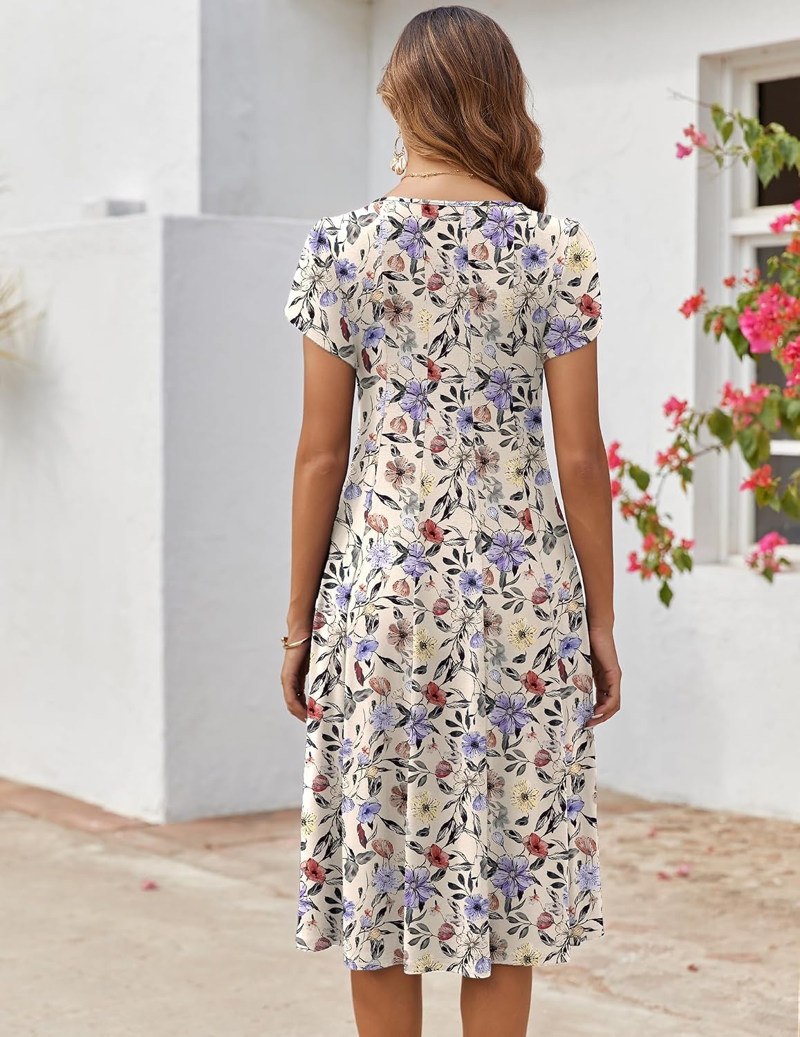 image:imageZEAGOO Womens Casual Dresses for Summer Short Sleeve Flare Midi Dress Loose Flowy Beach SundressIvory Floral 01