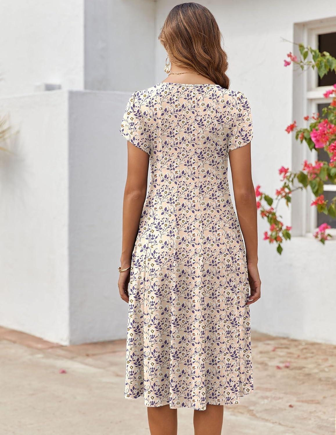 image:imageZEAGOO Womens Casual Dresses for Summer Short Sleeve Flare Midi Dress Loose Flowy Beach SundressIvory Floral 02