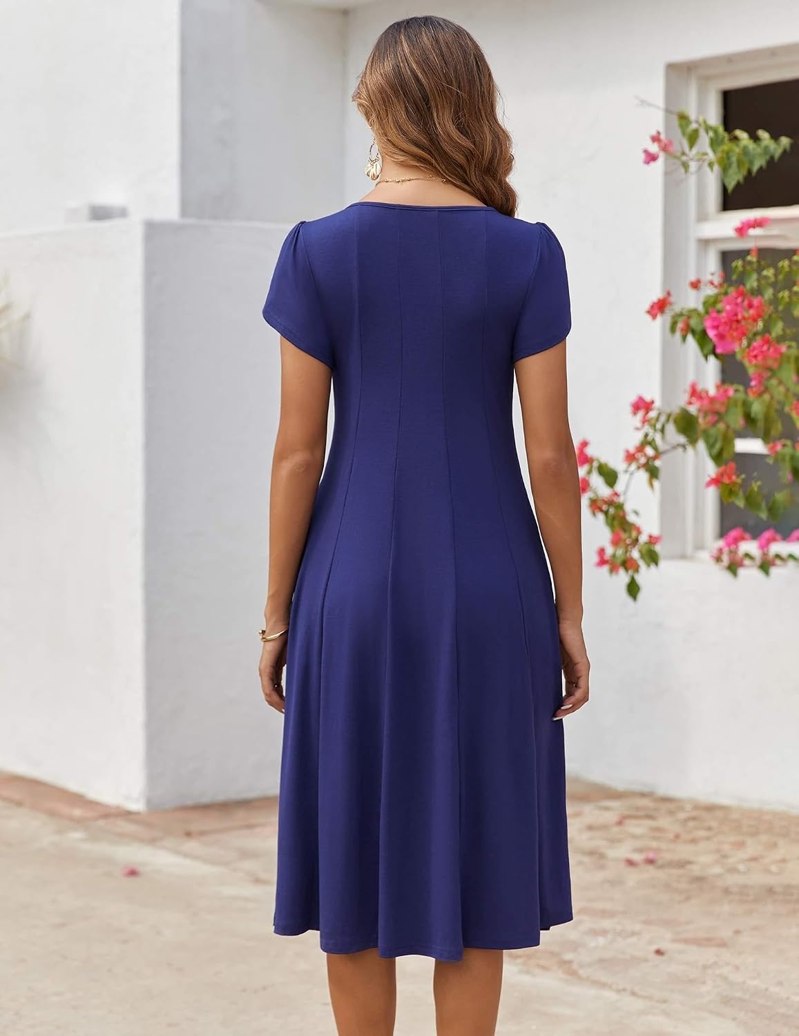 image:imageZEAGOO Womens Casual Dresses for Summer Short Sleeve Flare Midi Dress Loose Flowy Beach SundressNavy Blue