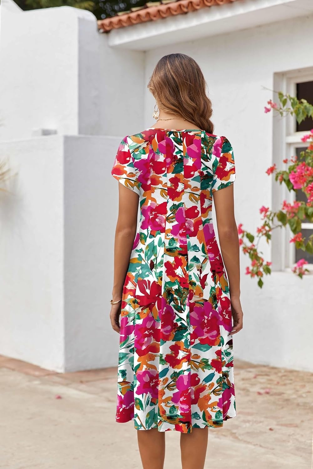 image:imageZEAGOO Womens Casual Dresses for Summer Short Sleeve Flare Midi Dress Loose Flowy Beach SundressPink Floral
