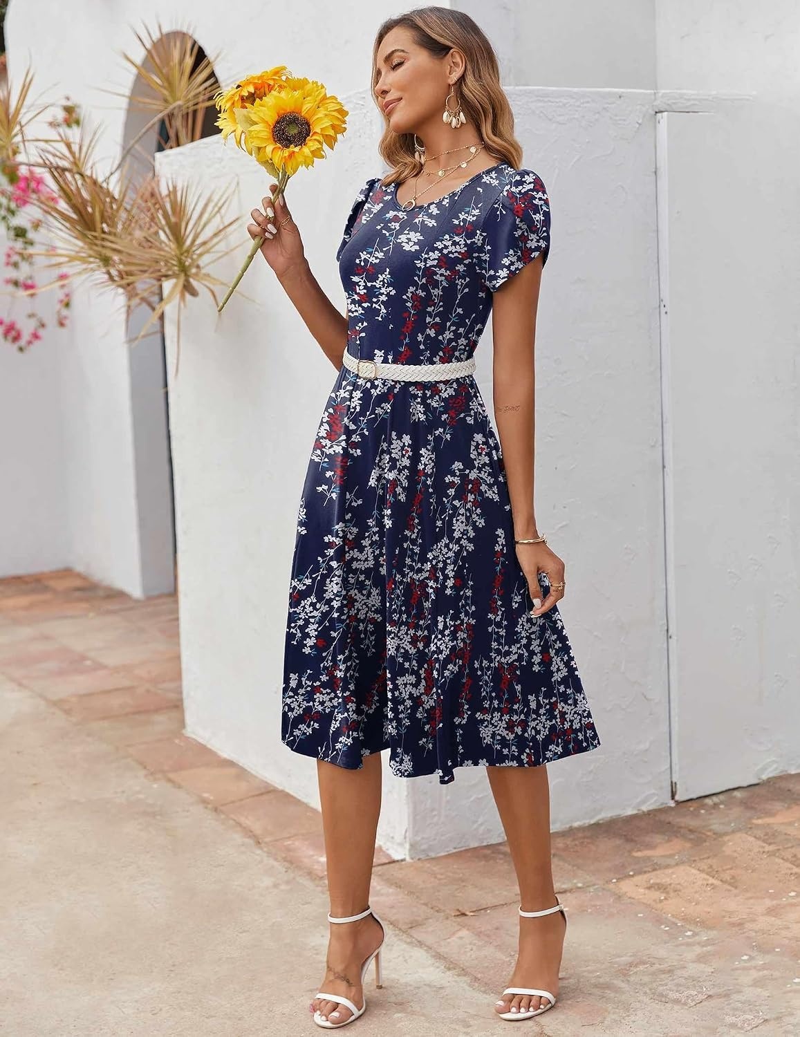 image:imageZEAGOO Womens Casual Dresses for Summer Short Sleeve Flare Midi Dress Loose Flowy Beach SundressPurple Floral