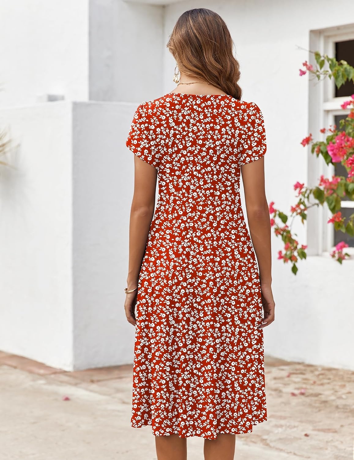 image:imageZEAGOO Womens Casual Dresses for Summer Short Sleeve Flare Midi Dress Loose Flowy Beach SundressRed Floral 02
