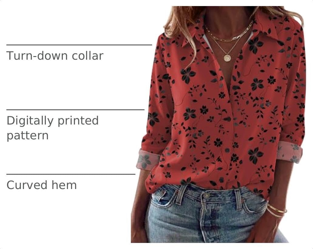 image:imageZeagoo Blouses for Women Dressy Casual Long Sleeve Button Down Shirts TopsFloral Red