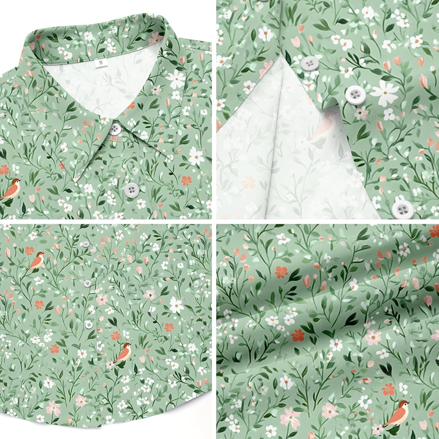 image:imageZeagoo Blouses for Women Dressy Casual Long Sleeve Button Down Shirts TopsGreen Floral
