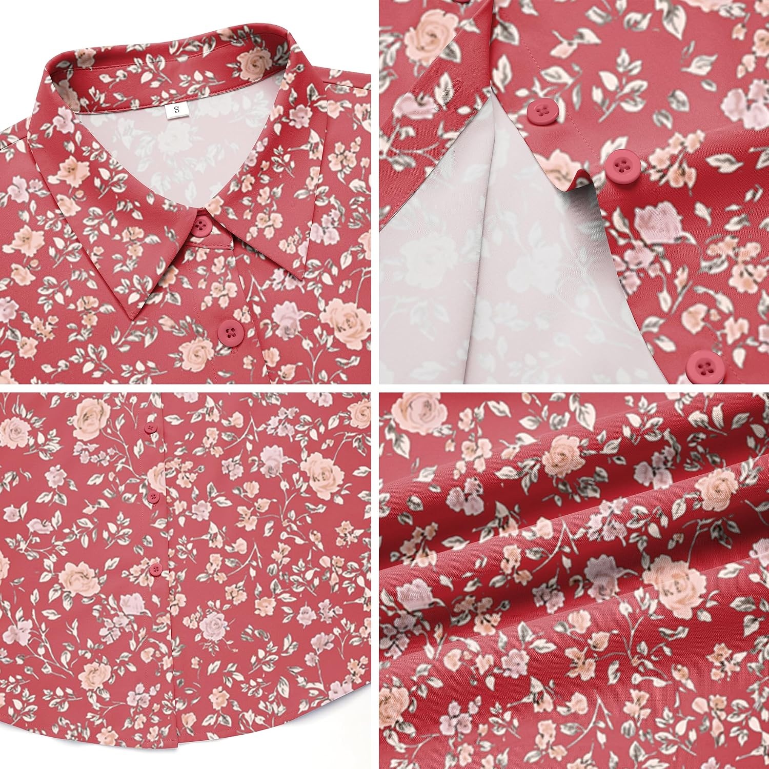 image:imageZeagoo Blouses for Women Dressy Casual Long Sleeve Button Down Shirts TopsRed Floral