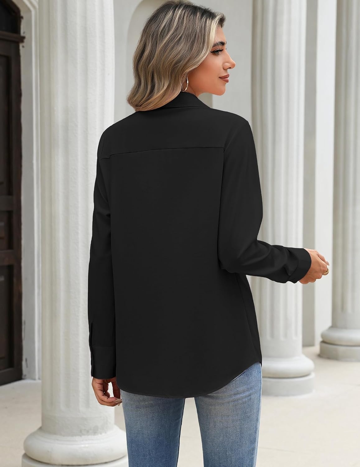 image:imageZeagoo Blouses for Women Long Sleeve Dressy Casual Button Down ShirtsBlack