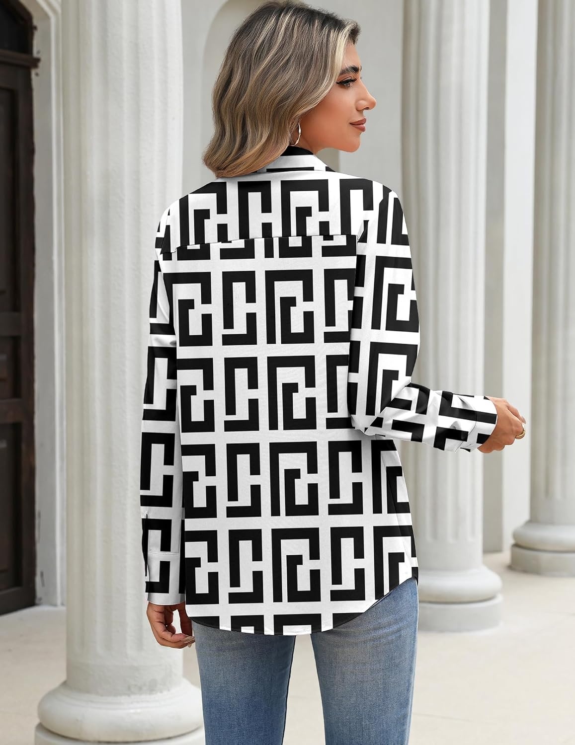 image:imageZeagoo Blouses for Women Long Sleeve Dressy Casual Button Down ShirtsBlack and White