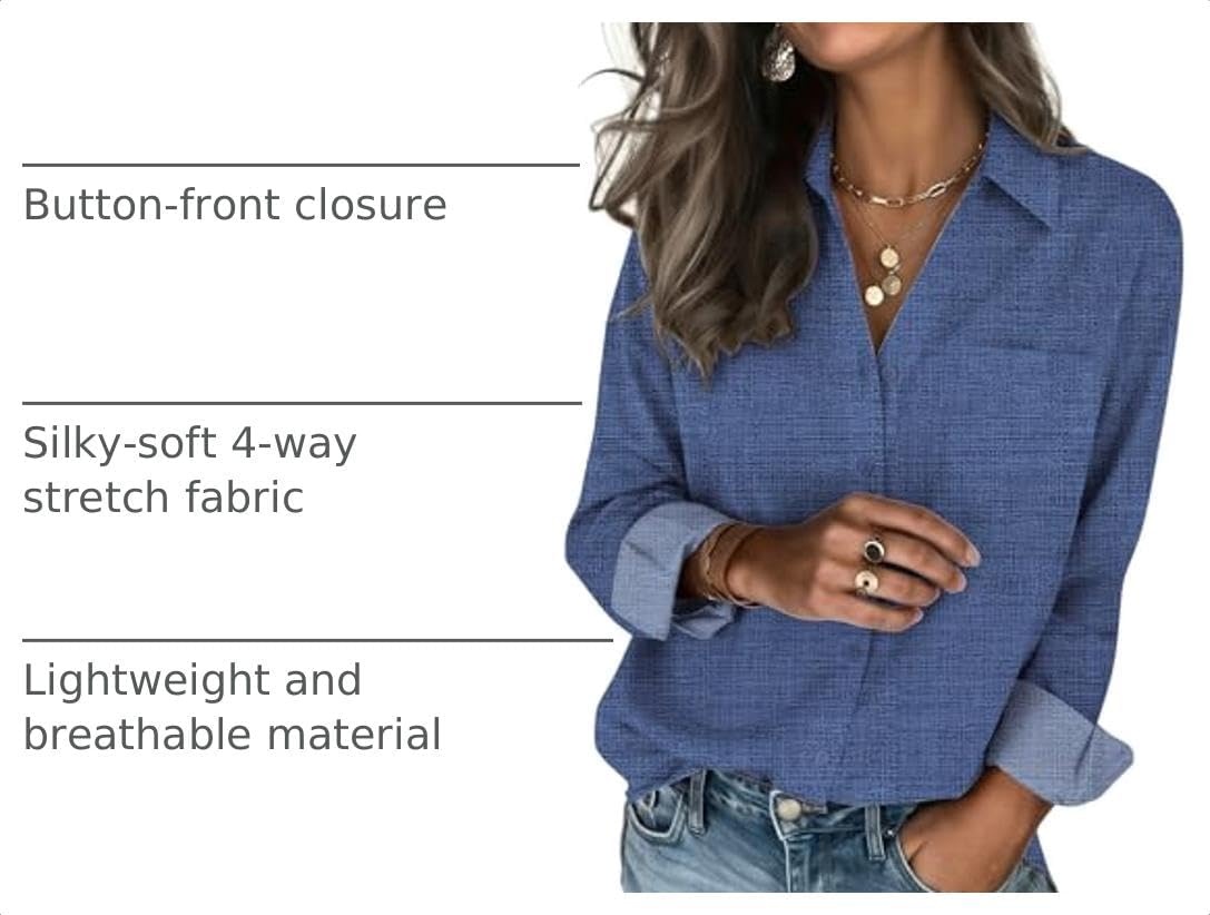 image:imageZeagoo Blouses for Women Long Sleeve Dressy Casual Button Down ShirtsBlue Denim