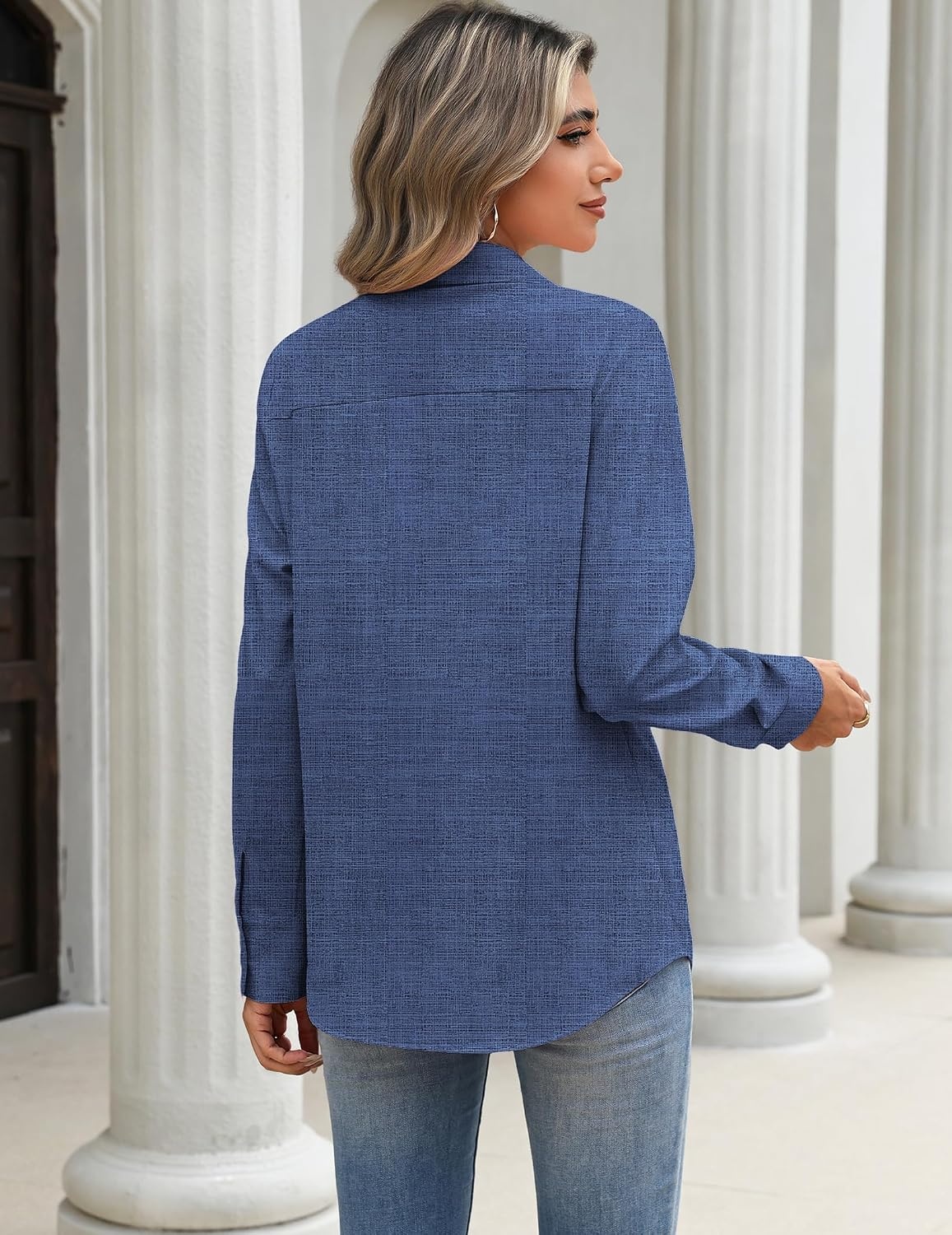 image:imageZeagoo Blouses for Women Long Sleeve Dressy Casual Button Down ShirtsBlue Denim