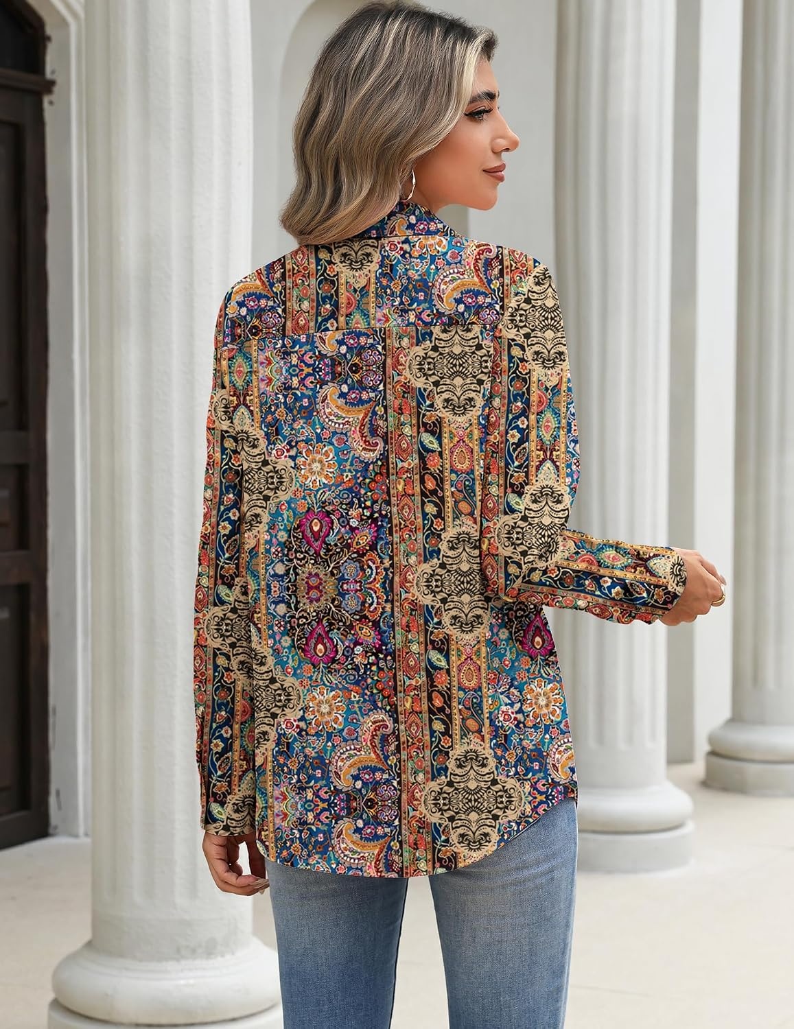 image:imageZeagoo Blouses for Women Long Sleeve Dressy Casual Button Down ShirtsBoho Brown