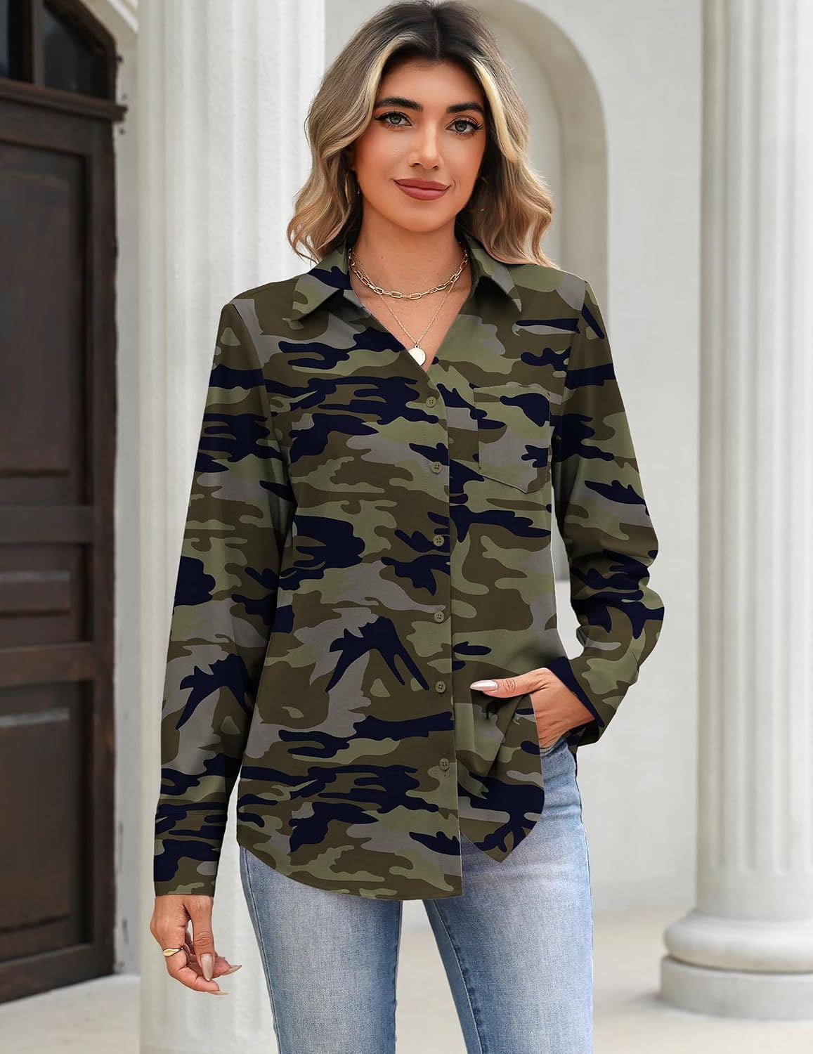 image:imageZeagoo Blouses for Women Long Sleeve Dressy Casual Button Down ShirtsCamouflage