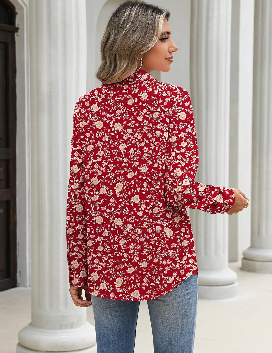image:imageZeagoo Blouses for Women Long Sleeve Dressy Casual Button Down ShirtsHoliday Rose