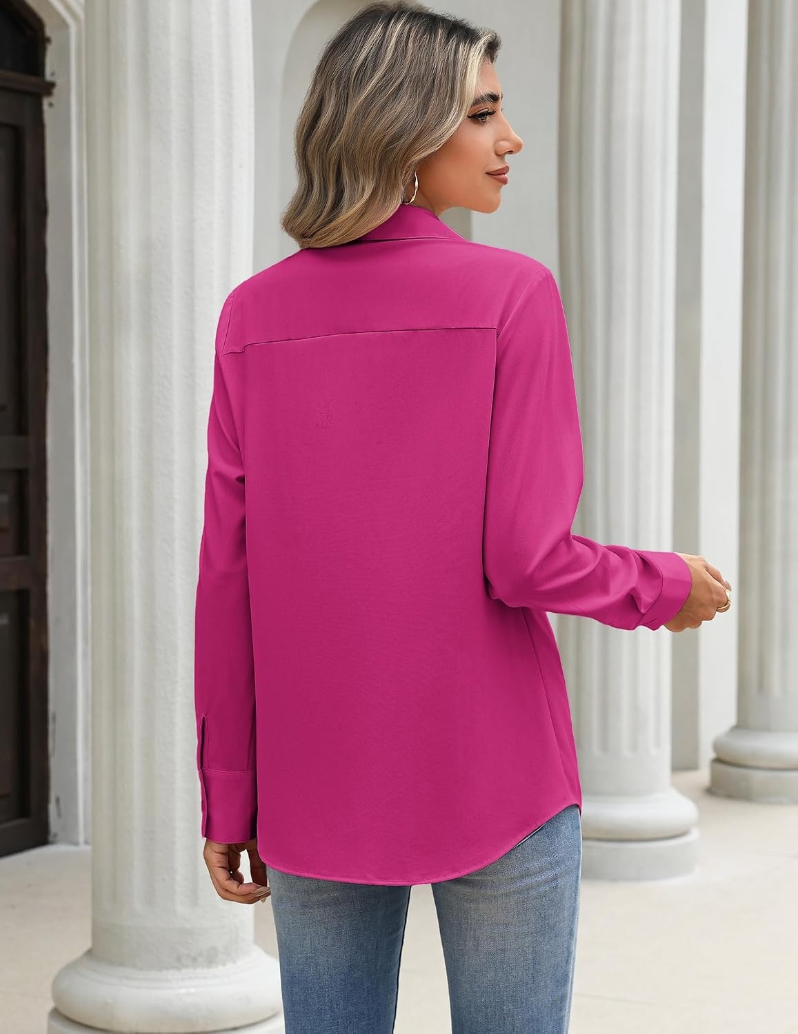 image:imageZeagoo Blouses for Women Long Sleeve Dressy Casual Button Down ShirtsHot Pink