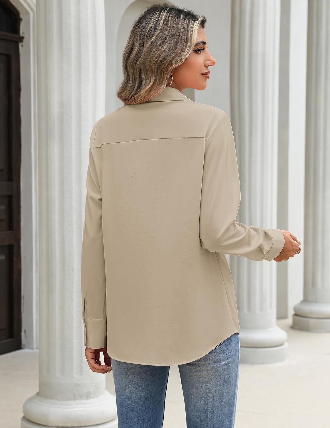 image:imageZeagoo Blouses for Women Long Sleeve Dressy Casual Button Down ShirtsKhaki