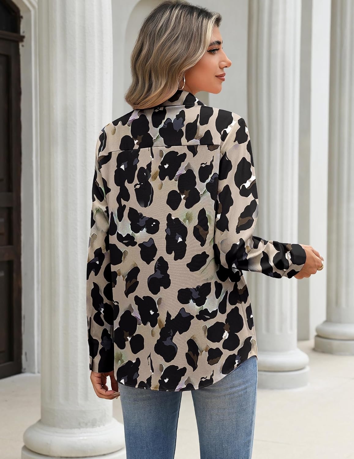 image:imageZeagoo Blouses for Women Long Sleeve Dressy Casual Button Down ShirtsLeopard