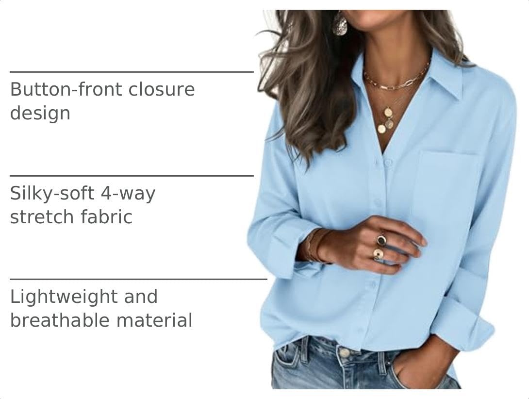 image:imageZeagoo Blouses for Women Long Sleeve Dressy Casual Button Down ShirtsLight Blue