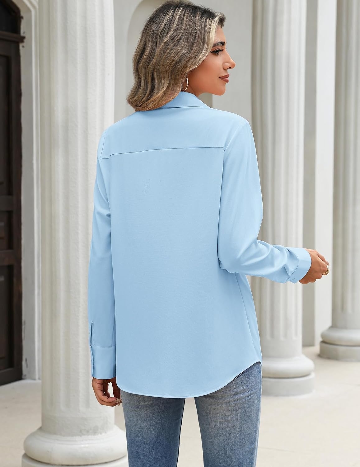 image:imageZeagoo Blouses for Women Long Sleeve Dressy Casual Button Down ShirtsLight Blue