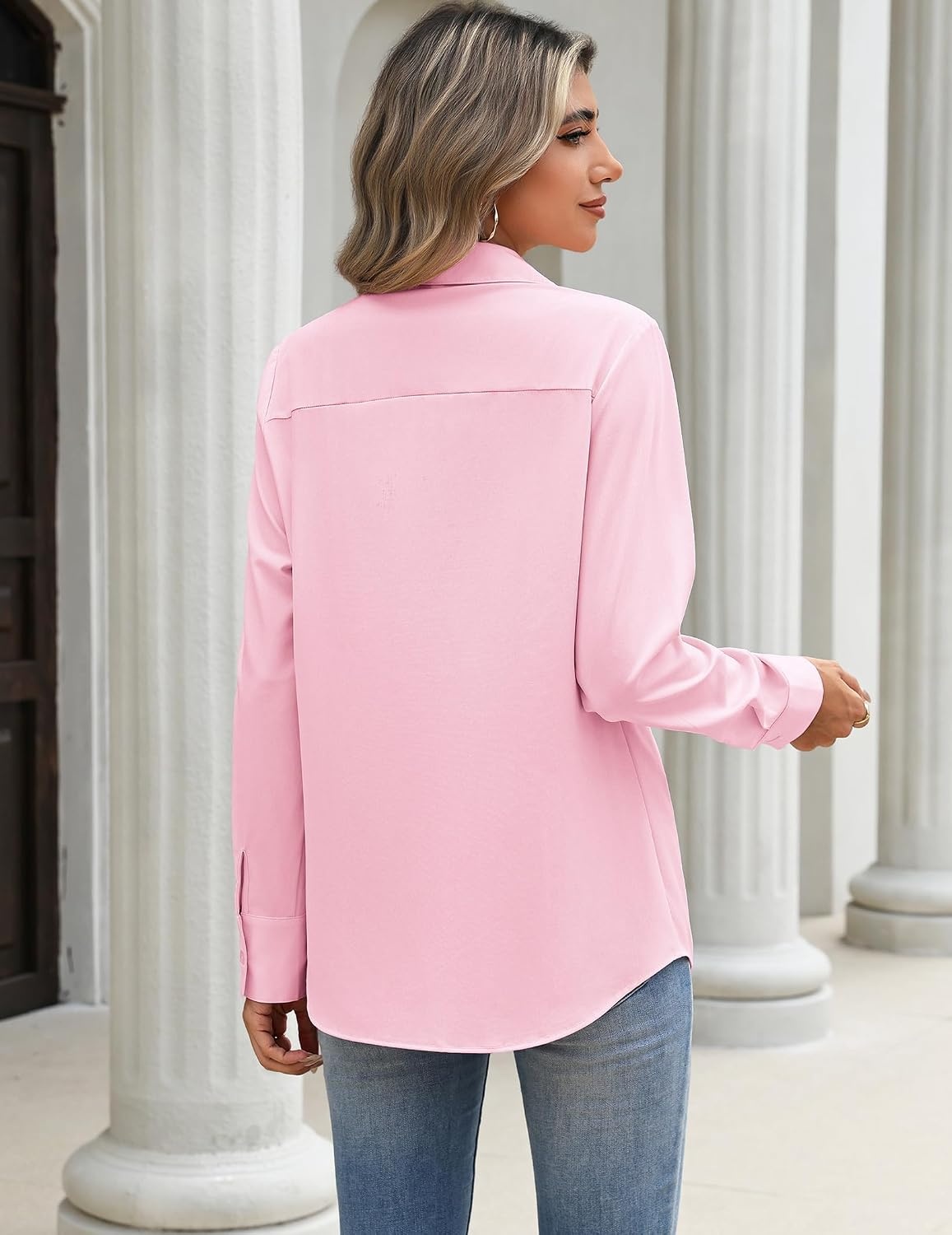image:imageZeagoo Blouses for Women Long Sleeve Dressy Casual Button Down ShirtsLight Pink