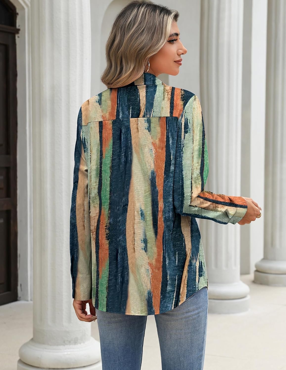image:imageZeagoo Blouses for Women Long Sleeve Dressy Casual Button Down ShirtsMulticoloured Brush