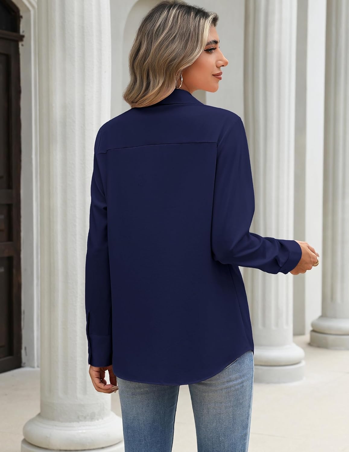 image:imageZeagoo Blouses for Women Long Sleeve Dressy Casual Button Down ShirtsNavy