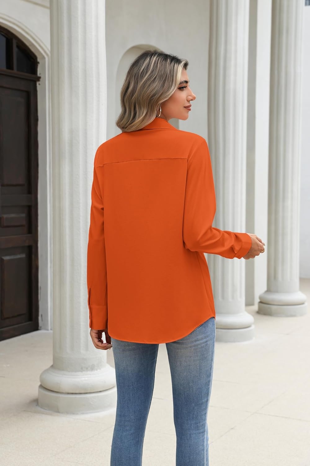 image:imageZeagoo Blouses for Women Long Sleeve Dressy Casual Button Down ShirtsOrange